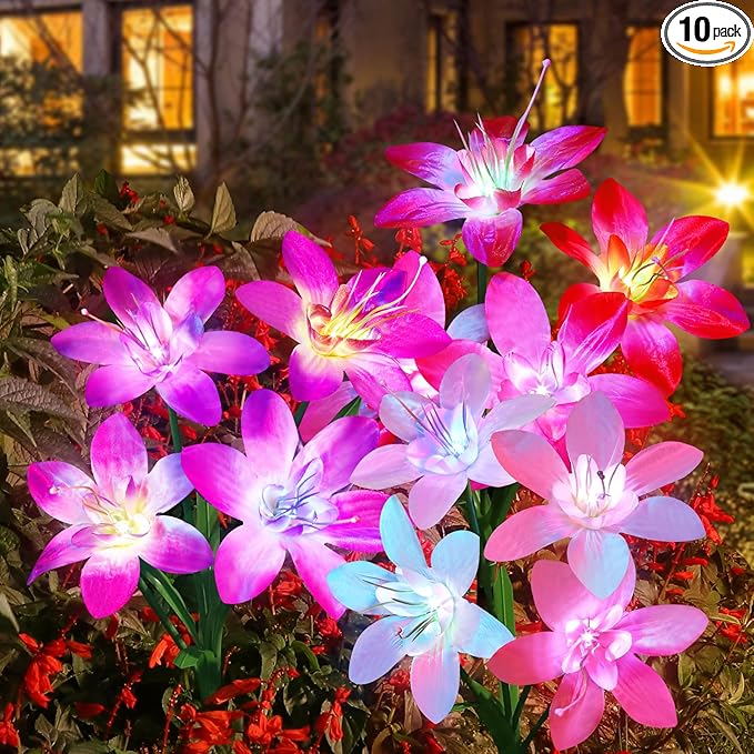 Aukora Solar Garden Lights Outdoor 10 Pack, 5 Colors Lily Flowers & 7-Color by AUKORA
