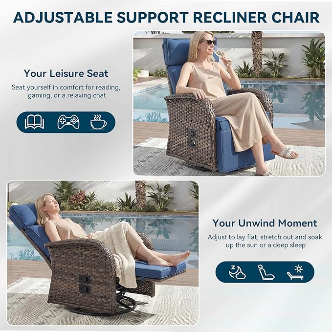 Zero Gravity Patio Swivel Rocking Recliner Chairs Set of 2 - Image 5