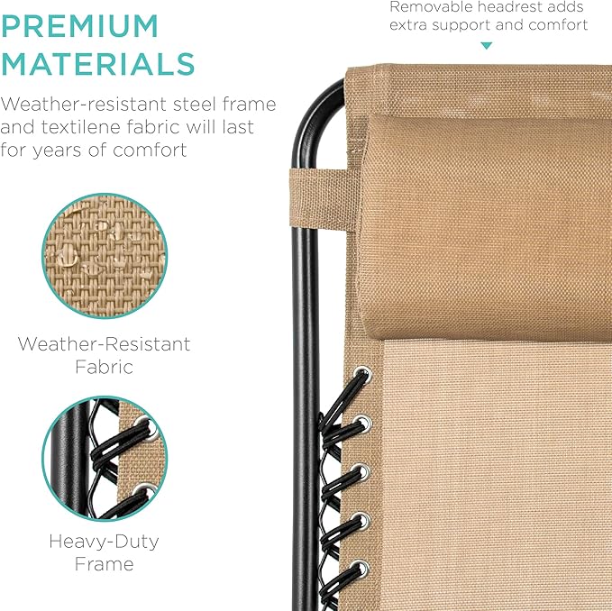 Best Choice Products Set of 2 Adjustable Steel Mesh Zero Gravity Lounge Chair - Image 7