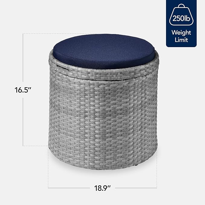 Best Choice Products Round Wicker Ottoman, Additional Seating, Side Table - Image 2
