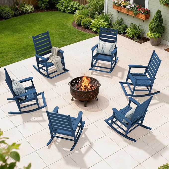 SERWALL Outdoor Rocking Chair Set of 4, Oversized HDPE Patio Rocking Chair - Image 11