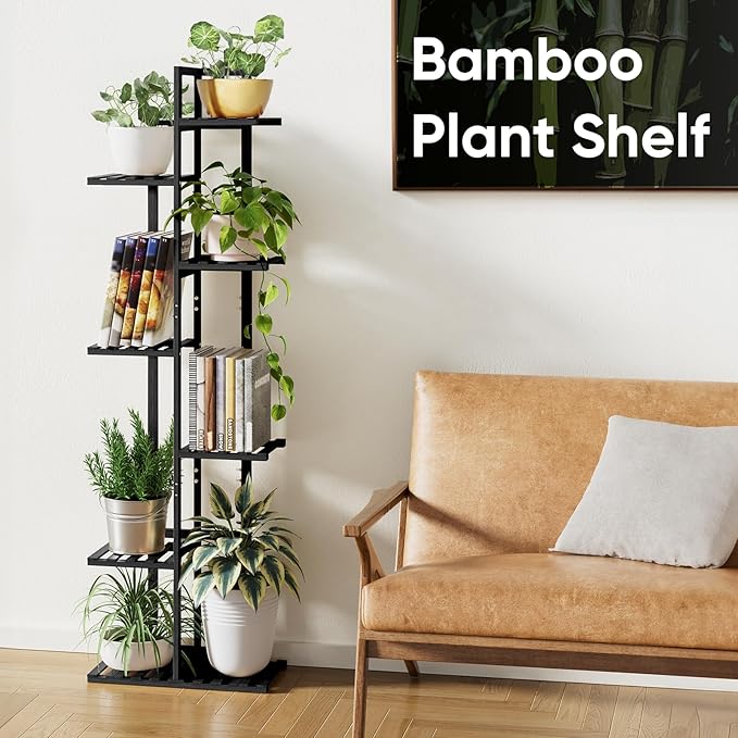 ROSSNY 55 Inch Tall Plant Stand Indoor, 7 Tier 8 Potted Bamboo Plant Stands - Image 6