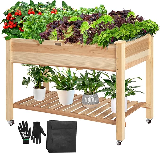 VIVOSUN Elevated Wooden Raised Garden Bed, Mobile Outdoor Planter Box by VIVOSUN