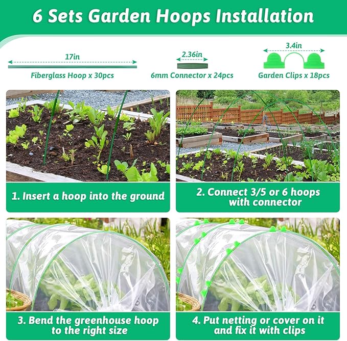 30 Pcs Garden Hoops for Raised Beds, 6mm Greenhouse Hoops Grow Tunnel - Image 5