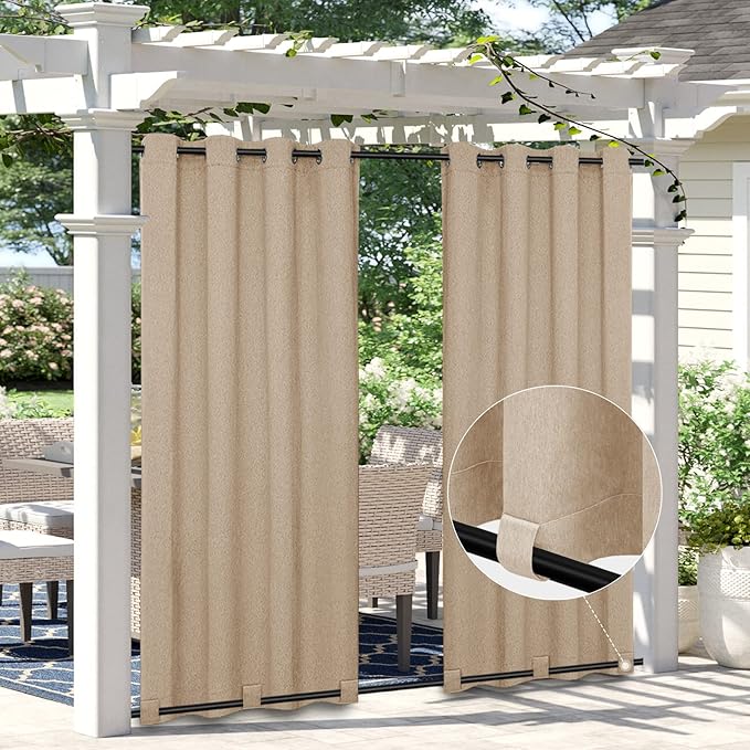 Easy-Going Linen Look Outdoor Curtains Waterproof Windproof Porch Curtains by Easy-Going