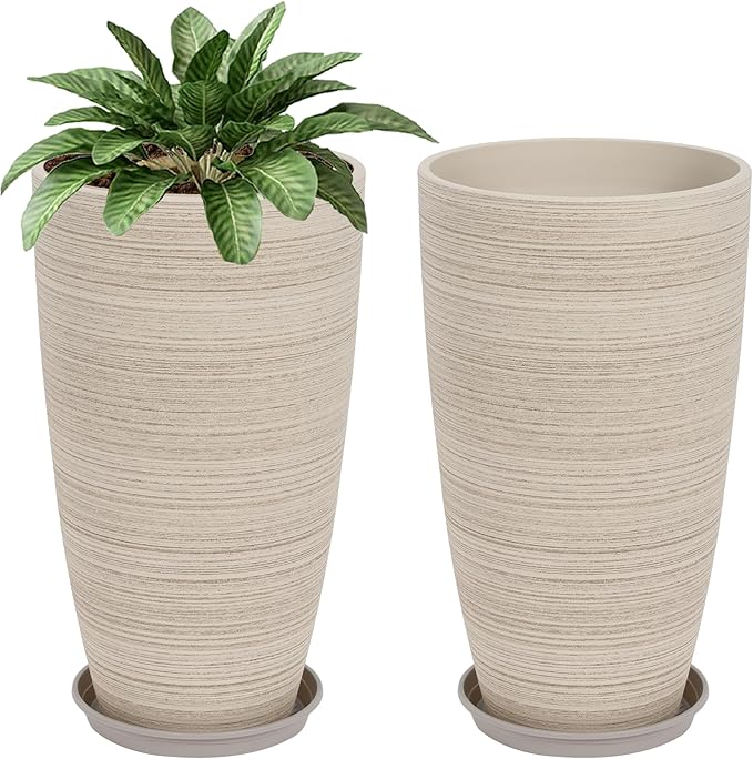 Set of 2 Tall Planter, 21 inch Large Plastic Planter by Neoaider
