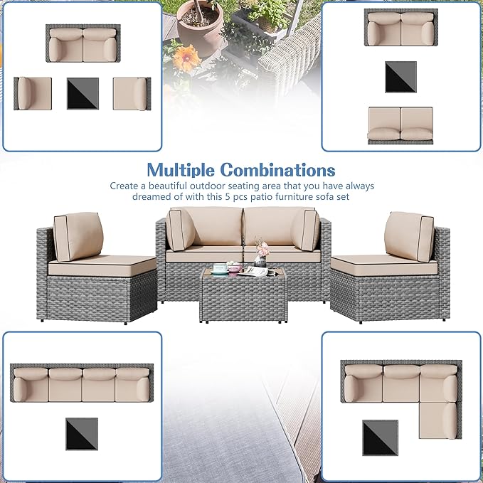 Shintenchi 5 Pieces Outdoor Patio Furniture Sets, Patio Sectional Sofa Couch - Image 4