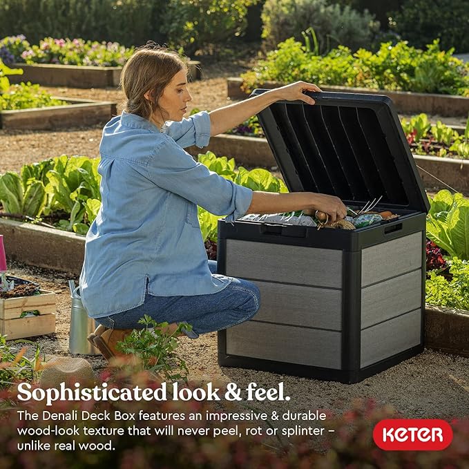 Keter Denali 30 Gallon Resin Outdoor Storage Box and Patio Furniture Side Table - Image 2