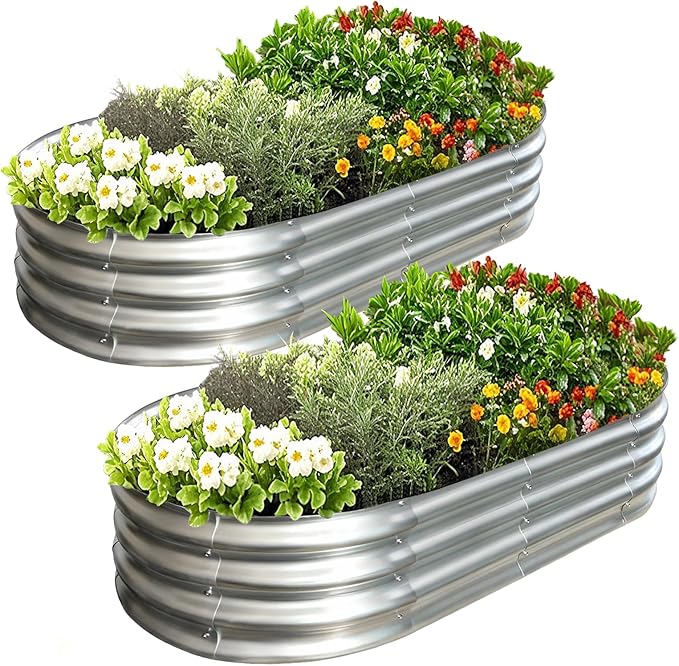 Galvanized Raised Garden Bed Kit, Planter Garden Boxes Outdoor, Oval Large Metal by AmazStove