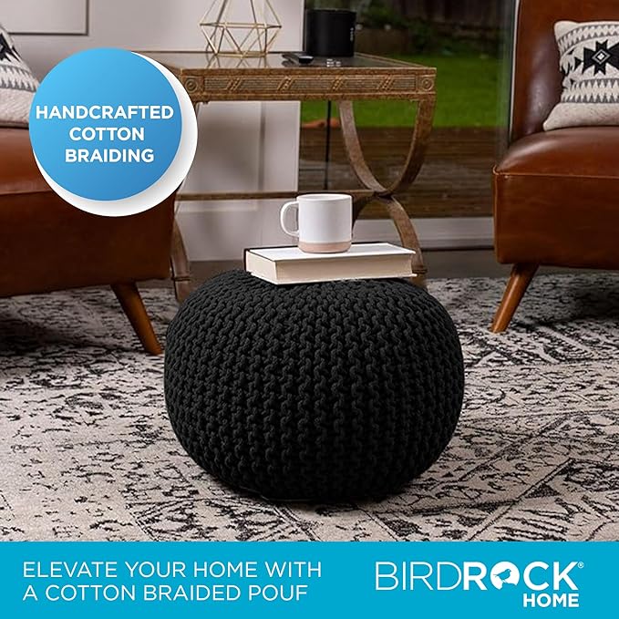 BIRDROCK HOME Round Pouf Ottoman | Cotton Braided Foot Stool - Image 5