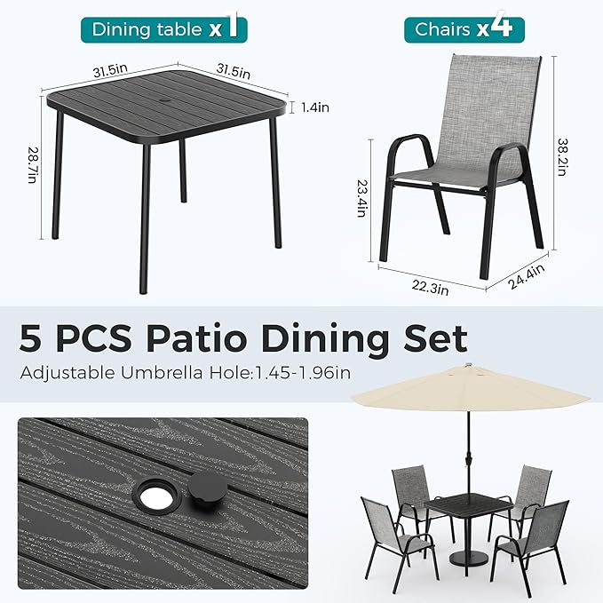 Pamapic Outdoor Dining Sets for 4, Square Steel Slat Table - Image 5