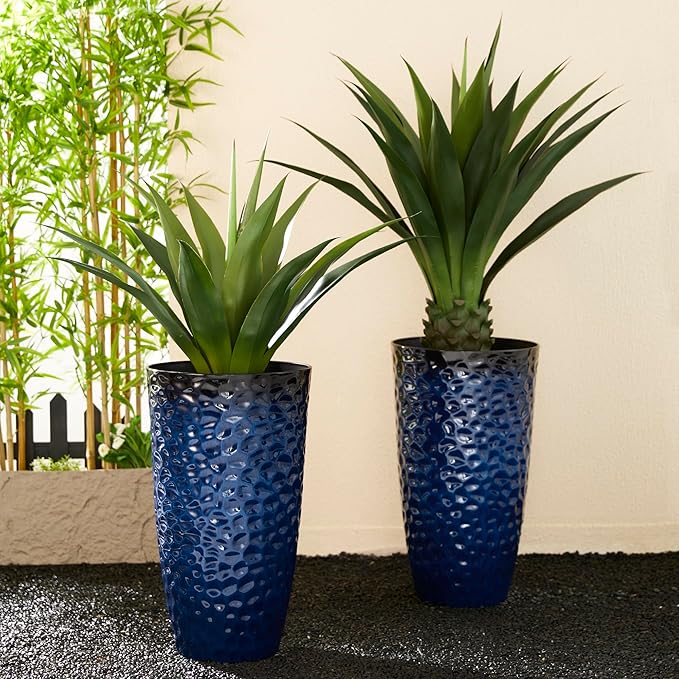 Glitzhome 23.75" H Oversized Tall Planter, Modern Set of 2 Honeycomb Textured - Image 7