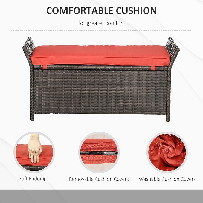 Outsunny 29 Gallon Patio Wicker Storage Bench, Outdoor PE Rattan Patio Furniture - Image 5