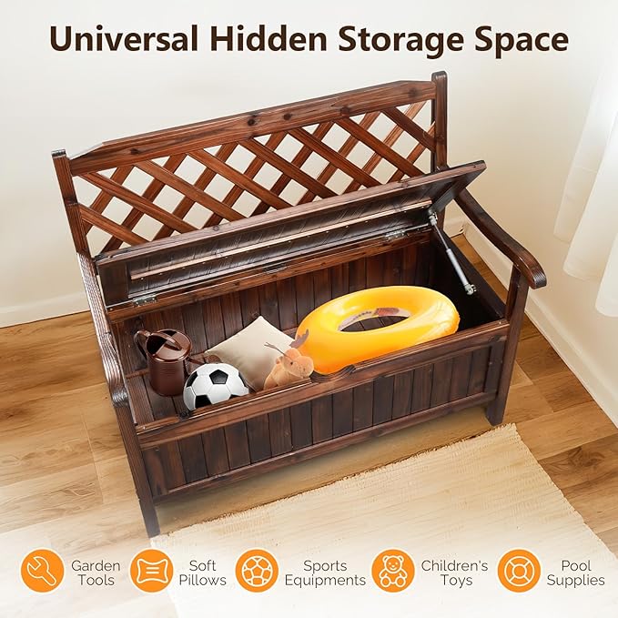 VINGLI Outdoor Storage Bench, Large Wood Deck Box - Image 6