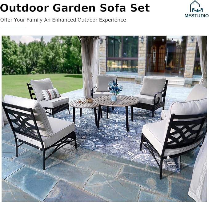 MFSTUDIO Patio Furniture Set, 6 Seats Half-Moon Curved Outdoor Sectional Sofa - Image 8
