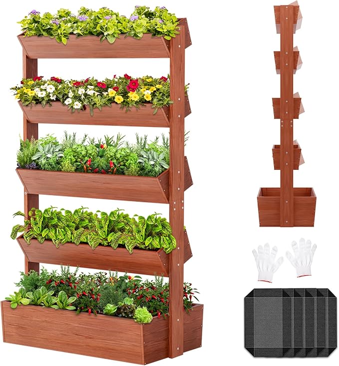 SUNYRISY 5 Tiers Vertical Wooden Raised Garden Bed Outdoor, Freestanding Garden by SUNYRISY