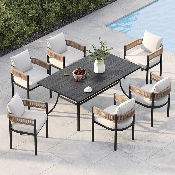 Grand patio Outdoor Dining Set, 7-Piece Patio Table and Chairs Set, Metal Woven by GrandPatio