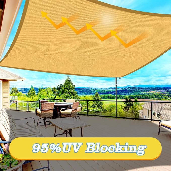 HappyTrends Sun Shade Sail, Heavy Duty UV Protection Beach Shade Canopy Wind - Image 3