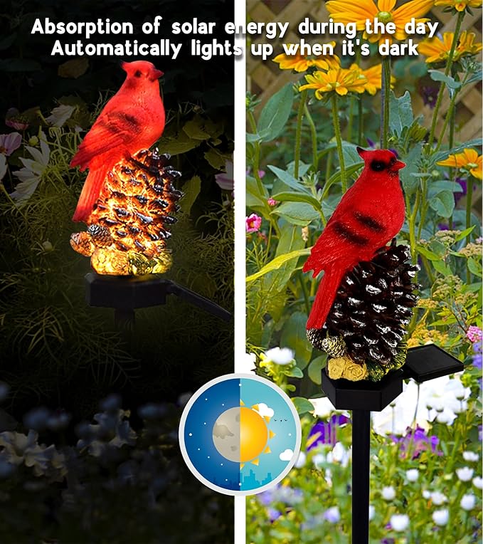 Cardinal Decor Solar Garden Decor Waterproof Red Bird Figurine Solar Stake - Image 3