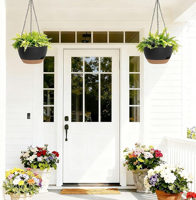 8 Inch Hanging Planters for Indoor Outdoor Plants, 4 Pack Black Brown Plastic - Image 7