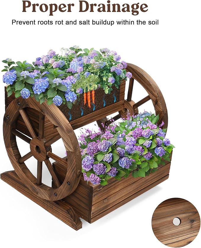 Wooden Wagon Planter Box, Garden Planter - Image 3