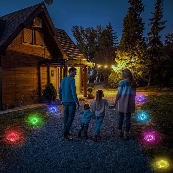 LYHOPE Solar Ground Light Outdoor, 16 Pack 8 LED Color Changing Solar Disk - Image 2