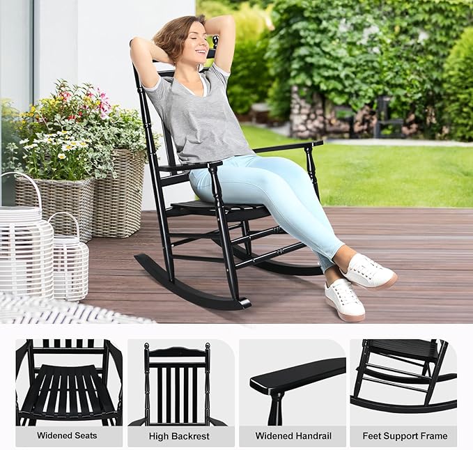 VINGLI Wooden Rocking Chair, Outdoor Chair - Image 5