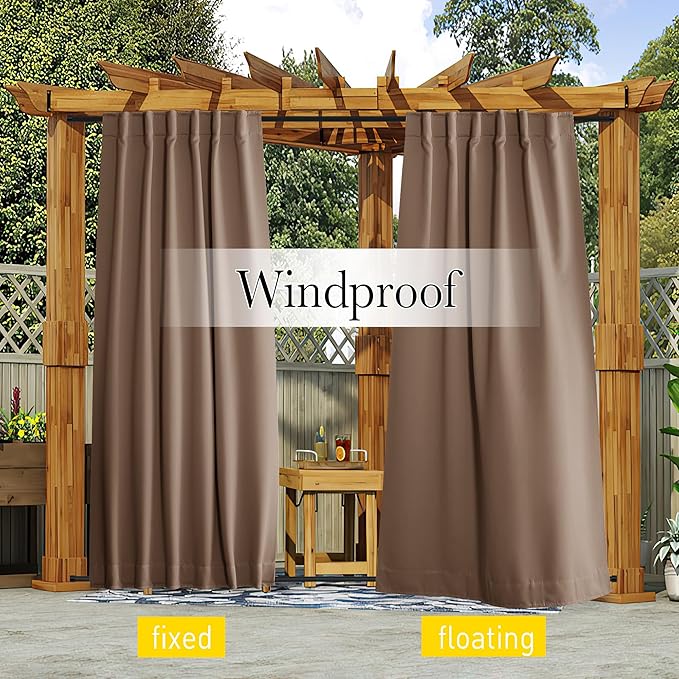 NICETOWN 2 Panels Blackout Patio Waterproof Outdoor Curtains, Top & Bottom - Image 2