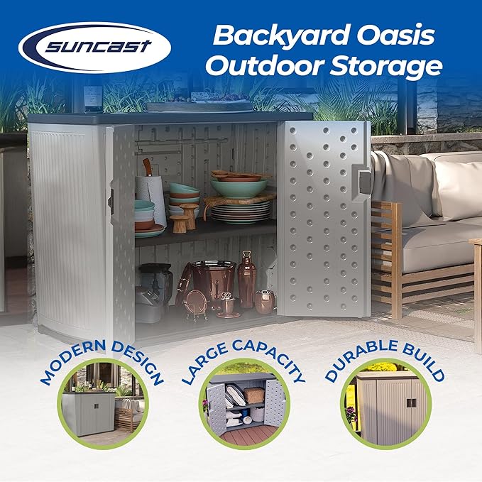 Suncast 130-Gallon Backyard Oasis Basic Unit Lockable Outdoor Storage Cabinet - Image 2
