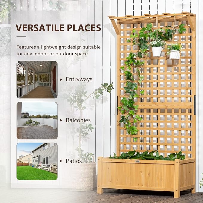 Outsunny Wood Planter with Trellis, Raised Garden Bed - Image 5