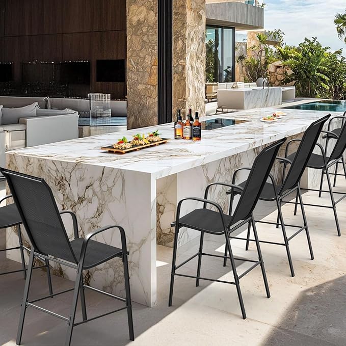 VINGLI Outdoor Bar Chairs Set of 6 – Stackable Outdoor Bar Stools - Image 2
