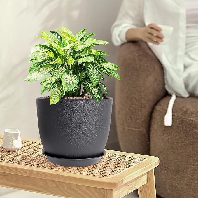 12/10/9 inch Big Flower Pots, 3 Pack Modern Decorative Plastic Planters - Image 2