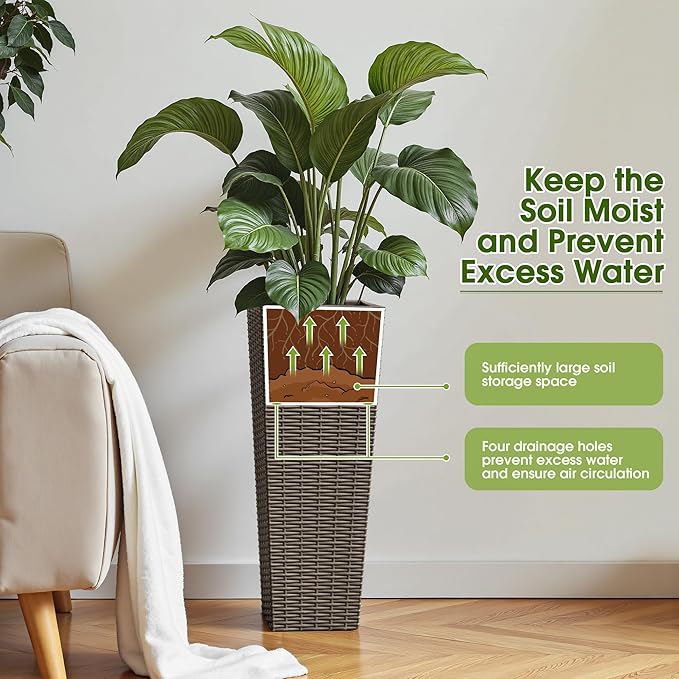 Devoko Resin Tall Planters for Outdoor Plants Set of 2, Large Taper Outdoor - Image 3