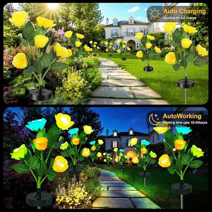 Upgraded Solar Garden Lights, 4 Pack Outdoor Solar Lights, New Round Panel - Image 4