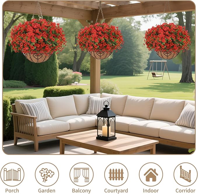 Artificial Hanging Flower for Outdoors, Fake Hanging Basket for Outside - Image 5