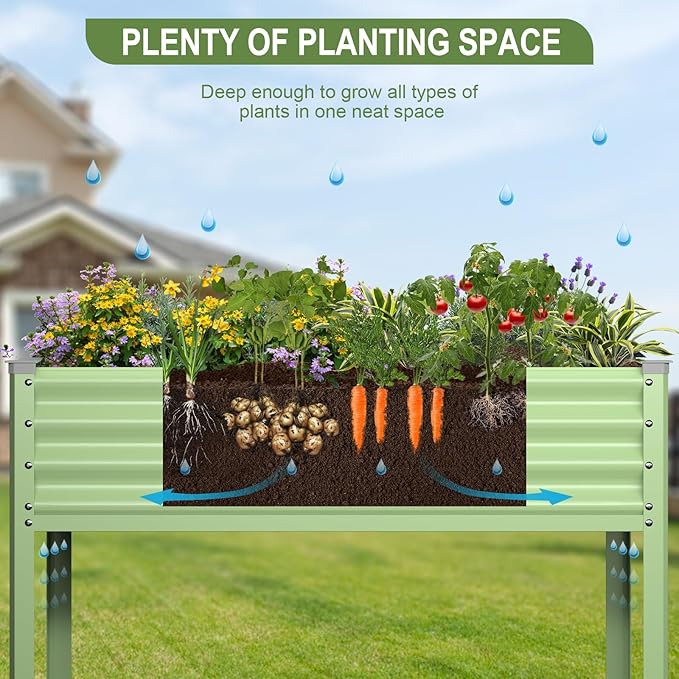 Raised Garden Bed with Legs, 48×24×32in Galvanized Raised Garden Beds Outdoor - Image 4