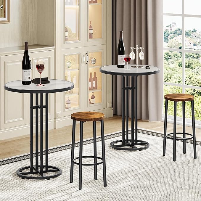 HOOBRO Bar Table, 23.6-Inch Round Pub Table, Frosted Glass Cocktail Table - Image 4