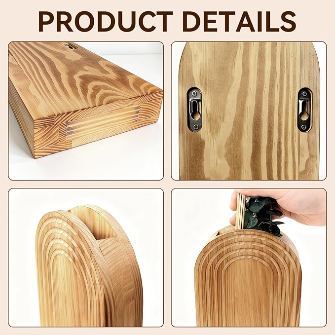 2 Pack Wooden Wall Vase Set, Boho Hanging Planter - Image 6