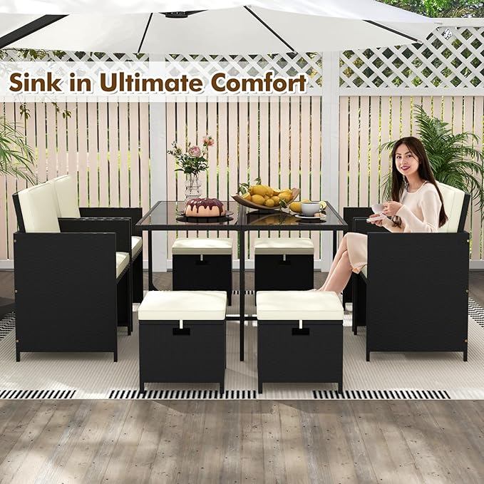 Tangkula 9 Pieces Outdoor Dining Furniture Set, Space-Saving Wicker Rattan - Image 8