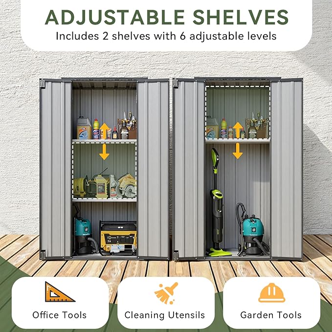 Aoxun 2.5’x1.5’ Outdoor Storage Cabinet, Outdoor Metal Storage Shed - Image 6