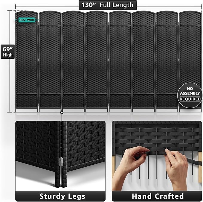 Sorbus 8-Panel Black Room Divider - Image 5