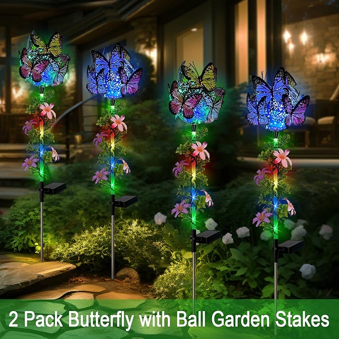 Solar Lights Outdoor Pathway, 2 Pack Butterfly - Image 5