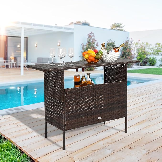 VINGLI Wicker Outdoor Bar Table - Image 7