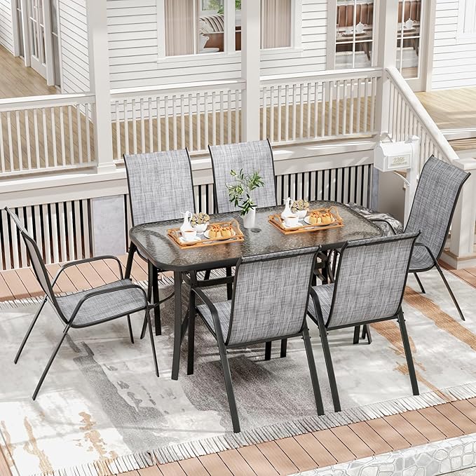 TLSUNNY 7 Pieces Patio Dining Set, Outdoor Table and Chairs W/1.69″ Umbrella - Image 7