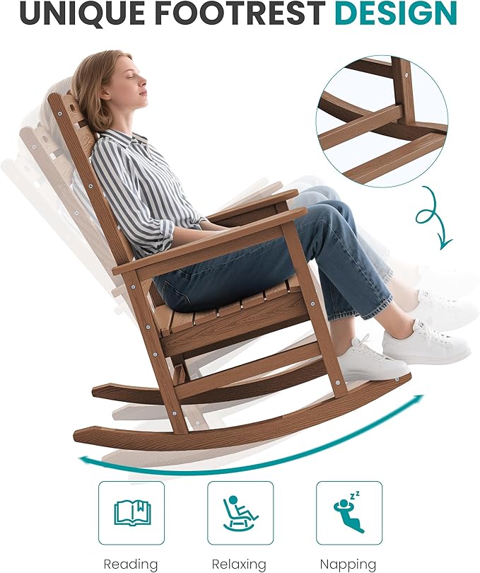 SERWALL Outdoor Rocking Chair Set of 4, Oversized HDPE Patio Rocking Chair - Image 7