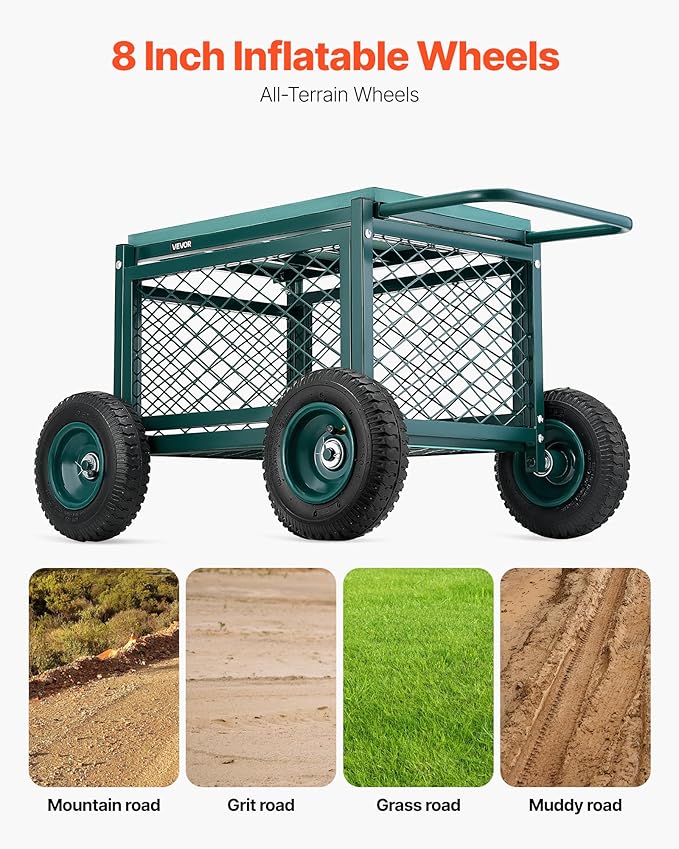 VEVOR Rolling Garden Cart with Seat, Metal Rolling Garden Work Seat with Wheels - Image 2