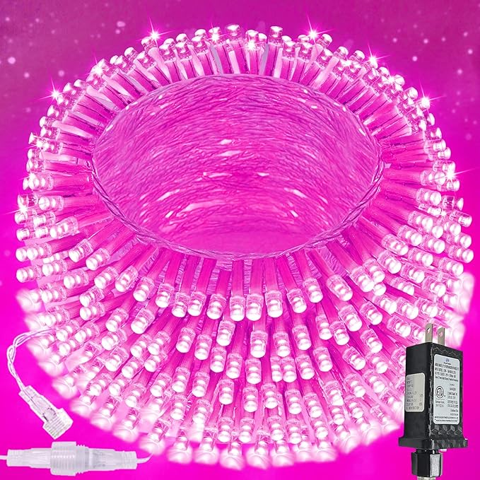 Upgraded Connectable 200 LED String Lights Indoor Outdoor, 66FT Pink Christmas by SANJICHA
