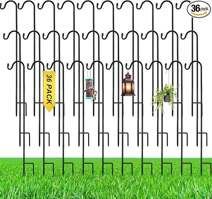 36 Pcs 24 Inch Shepherds Hook for Outdoor Adjustable Bird Feeder Pole Metal by Yetene