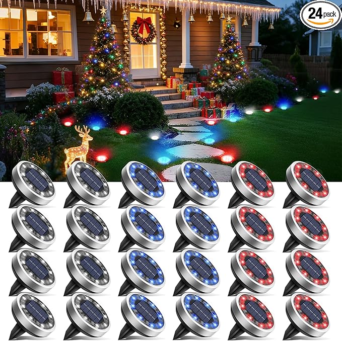 btfarm 24 Pack Solar Lights Outdoor, 8 LED Solar Ground Lights IP65 Waterproof by btfarmdecorativelighting