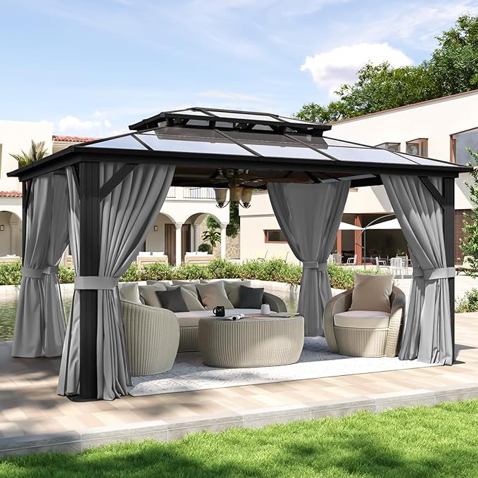 Aoxun 10'x14' Hardtop Gazebo, Aluminum Frame Permanent Pavilion by Aoxun